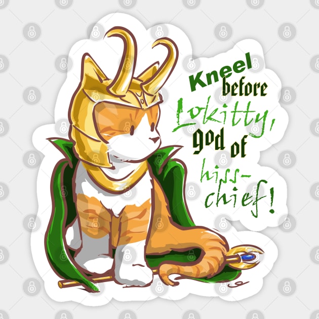 Kneel Before Lokitty Kitten Sticker by ElephantShoe